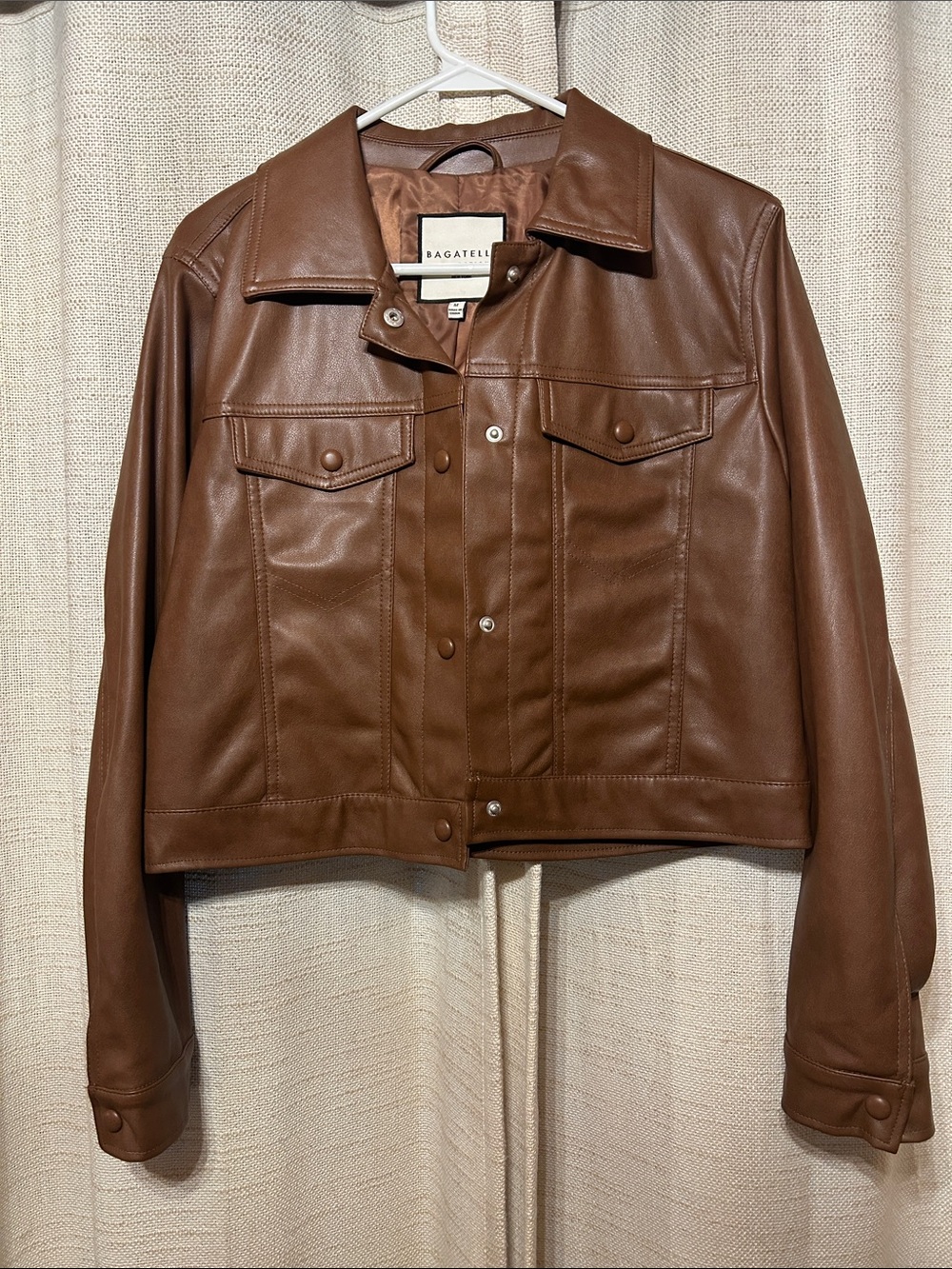 bagatelle Cognac Faux Leather Trucker Jacket